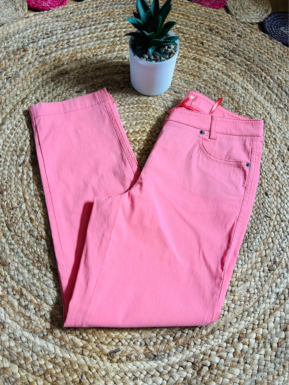 🧡🌿Jean Madeleine corais 7/8 Casual chique estival FR40/42 Jeans cropped coral UK12S🌿🧡 – photo 14